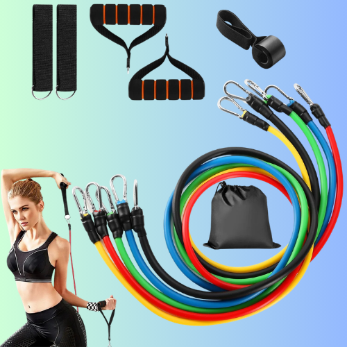 11Pcs Resistance Bands Set Fitness Workout Tubes Exercise Tube Bands Up to 100lbs`