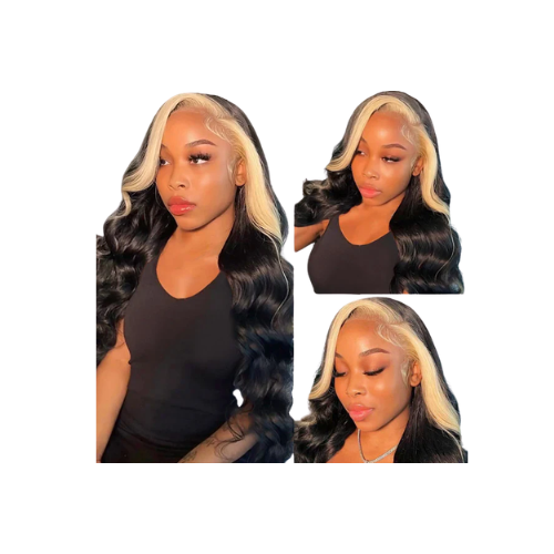 #1B/613 Highlight Blonde Skunk Stripe Body Wave Lace Front Human Hair Wigs-Zlike