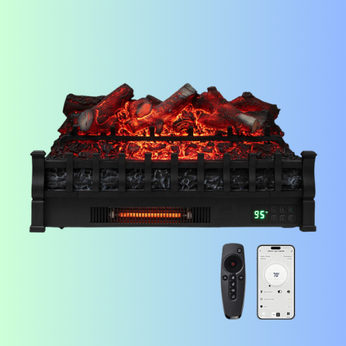 26 Inch WiFi Infrared Quartz Electric Fireplace Insert Logs Heater with Realistic Lemonwood Logs