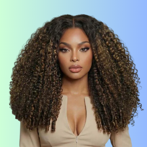 300% Density Brown Highlight Burmese Curly 13x6 Lace Front HD Transparent Lace Glueless Human Hair Wig