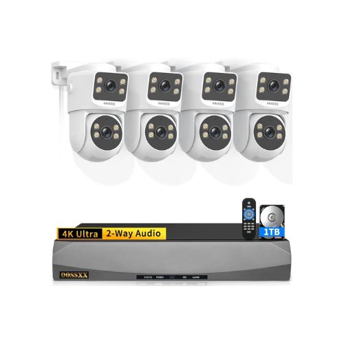 4K 8MP 4-Camera Dual Lens PTZ PoE Security Camera System – 350° Pan/Tilt, AI Auto Tracking, 2-Way Audio, Wired Outdoor NVR Kit