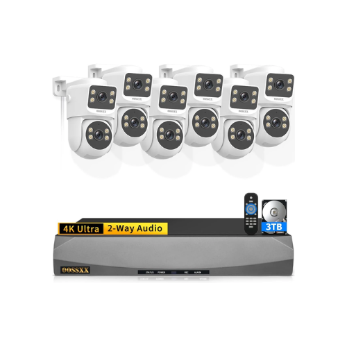 4K 8MP 6-Camera Dual Lens PTZ PoE Security Camera System – 350° Pan/Tilt, AI Auto Tracking, 2-Way Audio, Wired Outdoor NVR Kit