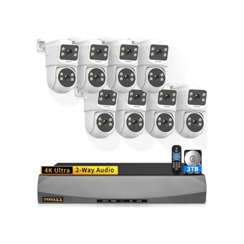 4K 8MP 8-Camera Dual Lens PTZ PoE Security Camera System – 350° Pan/Tilt, AI Auto Tracking, 2-Way Audio, Wired Outdoor NVR Kit