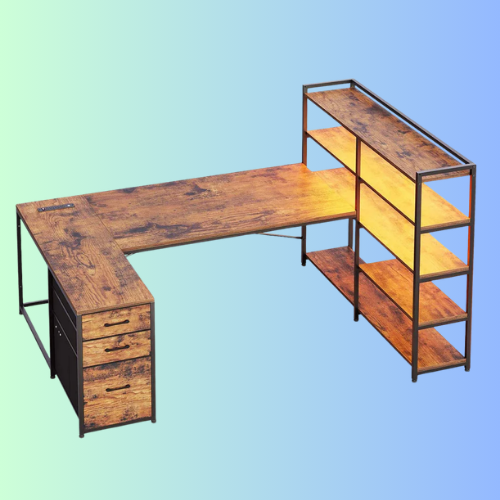 64.5 Inches Reversible U Shaped LED Gaming Desk Brown
