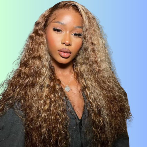 Amanda Glueless Honey Blonde Water Wave 13x4 Lace Front Highlighted Color Burmese Curly Put On And Go Human Hair Wig