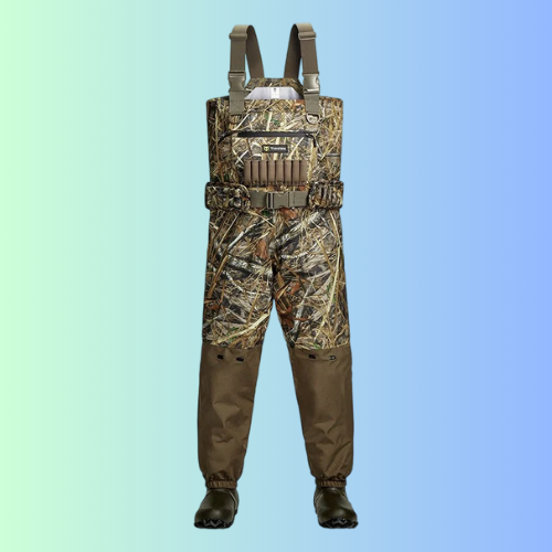 AquaWade Men’s Breathable Waders | Lightweight Waterproof Camo Durable Nylon Hunting Bibs | Bootfoot Chest Waders with Insulated Boots for Duck Hunting