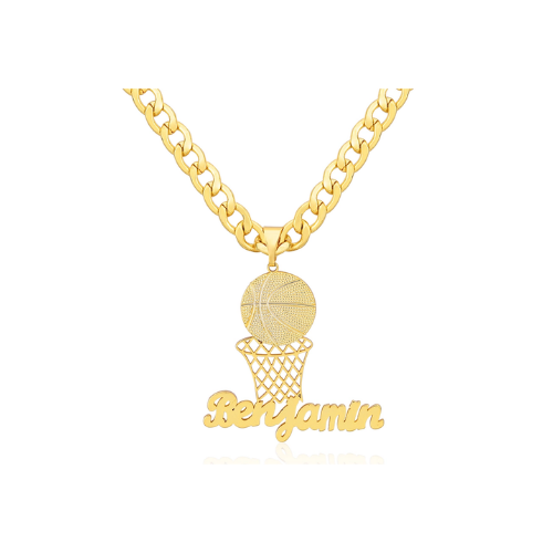 Basketball Nameplate Pendant Personalized Custom Gold Plated Name Necklace