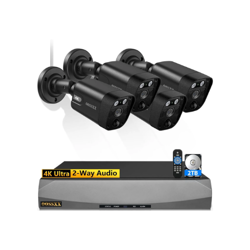 Black 4K 8MP 4-Camera PoE Security Camera System – 130° Wide-Angle, 2-Way Audio, Wired Outdoor NVR Kit (Enjoy $10 Off Instantly)