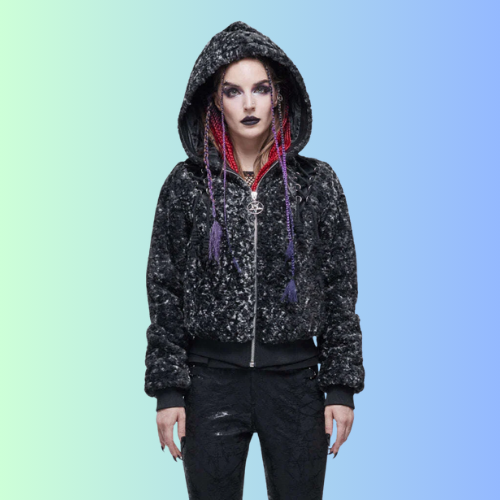 Black & Gray Hooded Furry Teddy Jacket