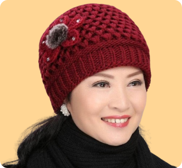 Women Flower Cotton Warm Beanies Cap Muslim Casual Hat - Watermelon Red