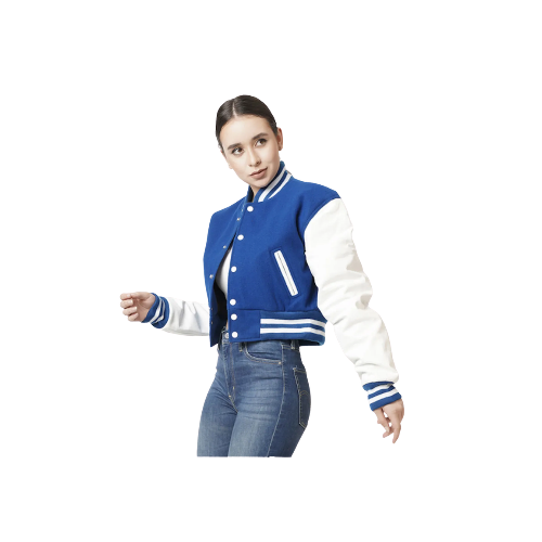 Bright Royal Blue & White Letterman Crop Top Jacket
