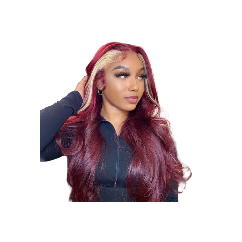 Burgundy 613 Blonde Skunk Stripe Body Wave 13x4 Lace Front Wigs For Women-Zlike