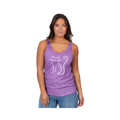 Cat Silhouette Vintage Acid Wash Tank Top