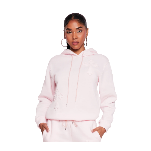 Cross Applique Hooded Pullover Sweatshirt - pink