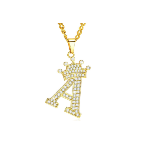 Crown Letter Pendant Personalized Custom Gold Plated Initial Necklace