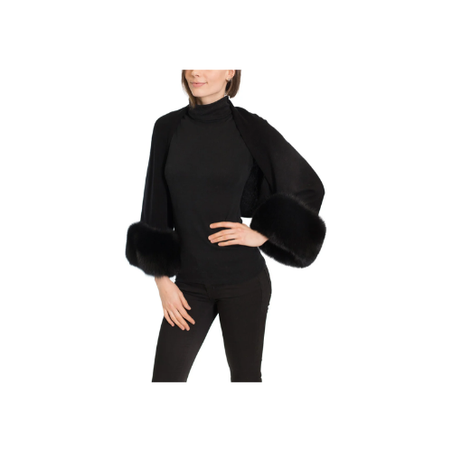 DAVENPORT - Cashmere Blend Shrug with Fox Cuffs