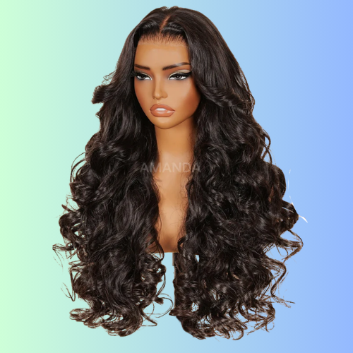 Double Drawn 3D Loose Wave Virgin Human Hair Transparent Full Lace Front Glueless Wig with Curtain Bangs Flash Sale