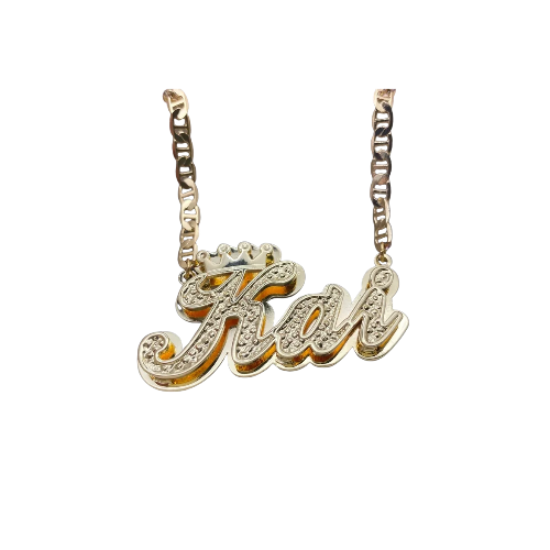 Double Layer Personalized Custom 3D Name Necklace with Crown