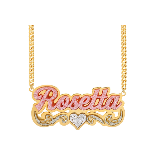 Double Plate Pink Acrylic Nameplate with Heart Personalized Custom Name Necklace
