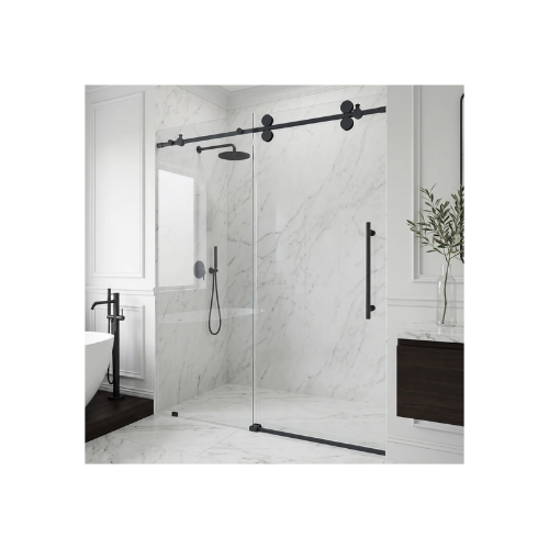 Elan - 44 to 48 in. W x 74 in. H Frameless Sliding Shower Door in Matte Black with 3/8 in. (10 mm) Clear Glass
