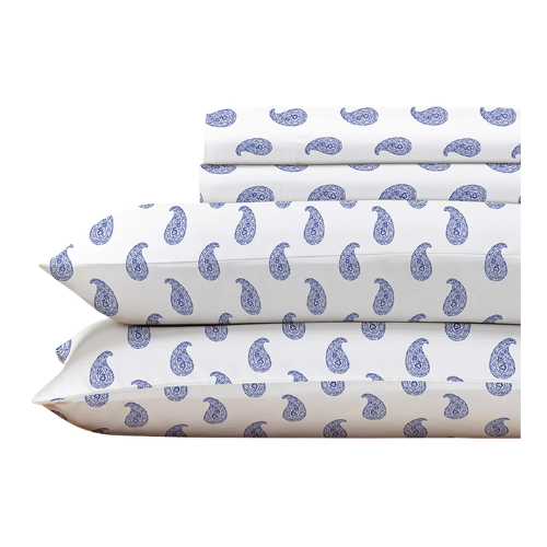 Everyday Ease 400 Sateen Cotton Sheet Set - White/Navy Blue