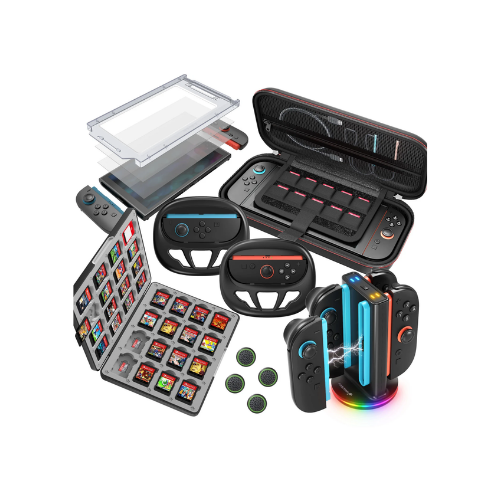 Fosmon For Nintendo Switch 2 Starter Kit – Carrying Case, Screen Protector, Game Card Case, Charging Dock, Racing Wheel & Accessories