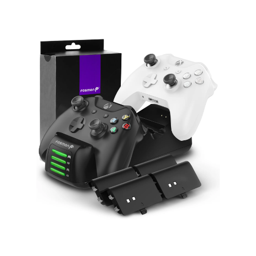 Fosmon Quad Pro Charging Station w/ 2 additional battery charging slots for Xbox One and Xbox One X Controllers - Black