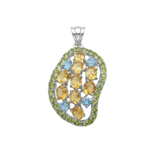 Giovanna - Authentic 12.9 carat Brazilian Citrine .925 Sterling Silver dipped in rhodium handcrafted Pendant