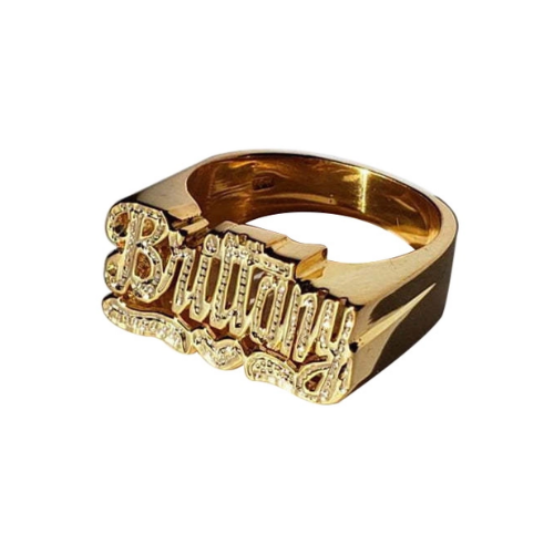 Gold Plated Custom Heart Carved Name Ring