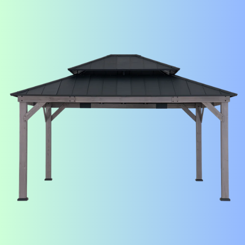 Grand Double-Tier Wooden Gazebo 13' x 15' - Driftwood Cedar