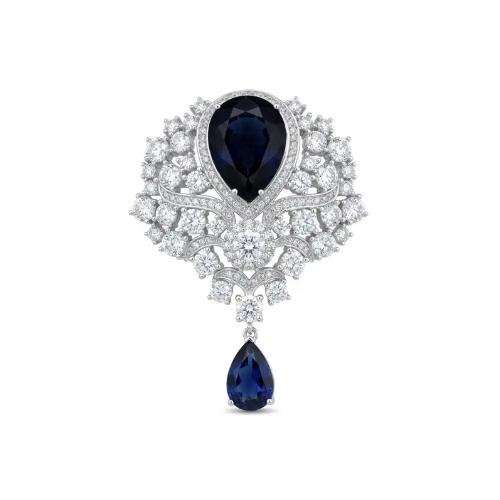 Heirloom Genuine 10.5 carat Sapphire .925 Sterling Silver handmade Pendant - Brooch