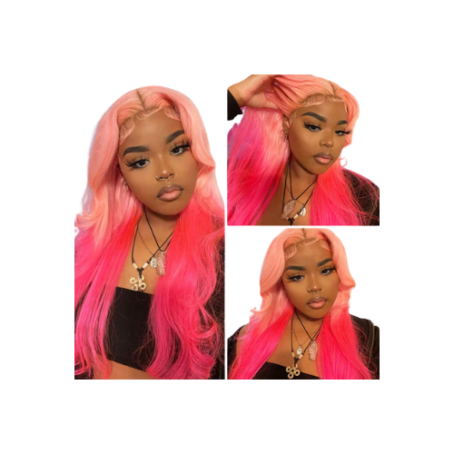 Highlights Honey Ombre Pink Color Straight Hair Wig Transparent Lace Front Wigs-Zlike