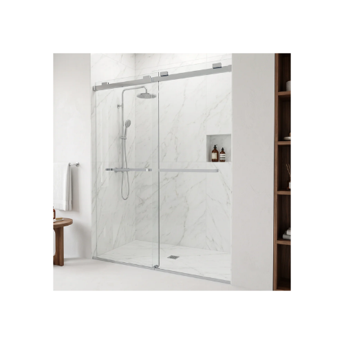 Houston - 56 to 60 in. W x 76 in. H VMotion Sliding Frameless Shower Door in Chrome with 3/8 in. (10mm) Clear Glass