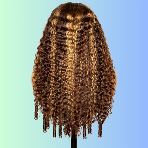 Ishow Burmese Curly Wig P4/27 Highlight Color 13x6 Lace Frontal Ready To Wear Glueless Wigs With Elastic Drawstring