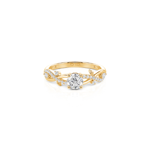 Jeulia Gold Intertwined Leaf Vine Round Cut Promise Ring