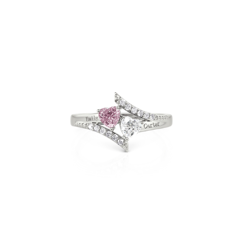 Jeulia "Heart to Heart" Custom Engagement Ring with Birthstone and Engraving