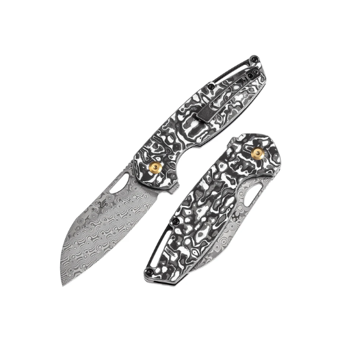 KANSEPT Model 6 Left-handed Flipper/Thumb Hole Knife Black White Carbon Fiber Handle (3.1'' CPM 20CV Blade) -K1022L2