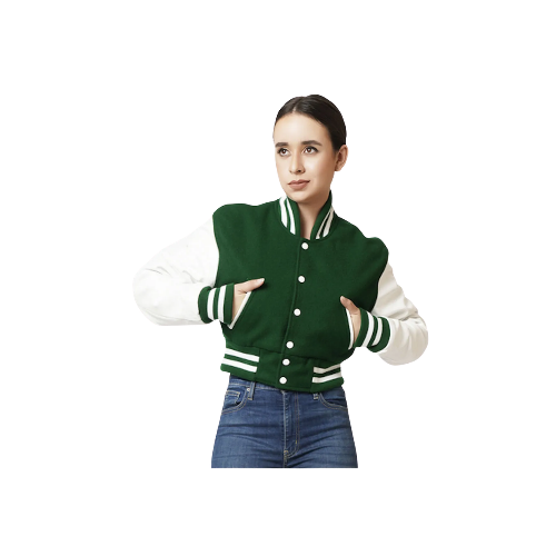 Kelly Green & White Letterman Crop Top Jacket