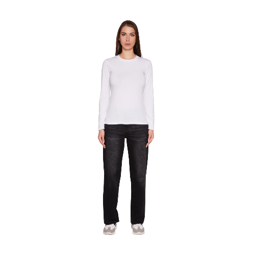 Long Sleeve Basic Crew Neck T-Shirt - white