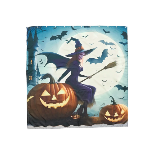 Memory Foam Bath Rugs and Shower Curtain Complete 16-Pc Set Halloween