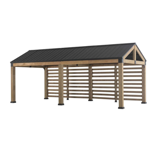 Newville Wood Carport with Privacy Wall and Rain Gutter, 10x22
