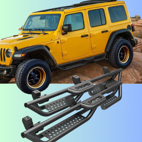 OEDRO Running Boards with Two Stairs Design All-Steel Build,Bolt-on Side Steps Compatible