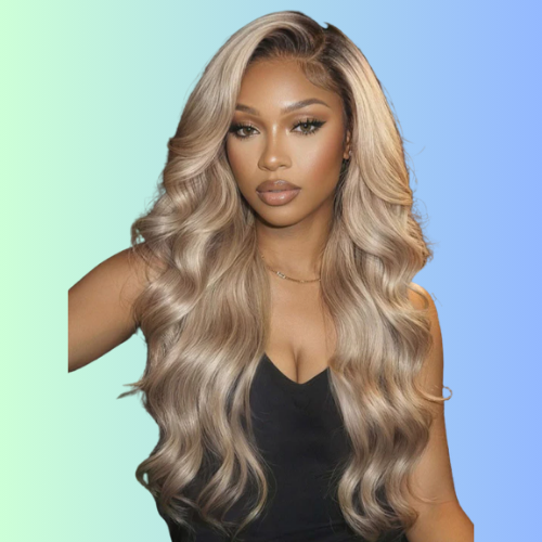 Ombre Ash Blonde Body Wave Wig Blonde Hair With Brown Roots Transparent Full Lace Frontal Wigs