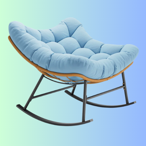 Outdoor Rattan Rocking Chair with Thick Cushion Sky Blue