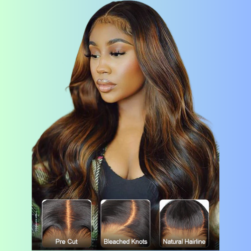 Pre Bleached Bye Bye Knots Brown Balayage Highlight Wig Body Wave Lace Frontal Wigs