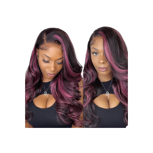 Purple Pink Highlight Mix Colored Lace Front Closure 100% Virgin Human Hair Wigs