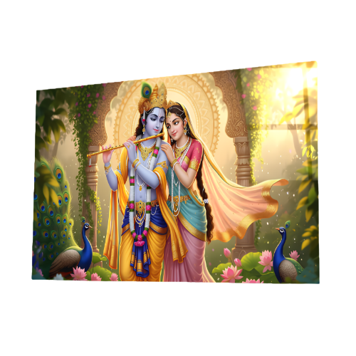 Radha Krishna Spiritual Glass Wall Art