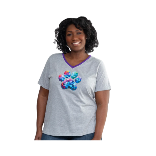 Rainbow Bubble Joy Paw Contrast V-Neck Tee