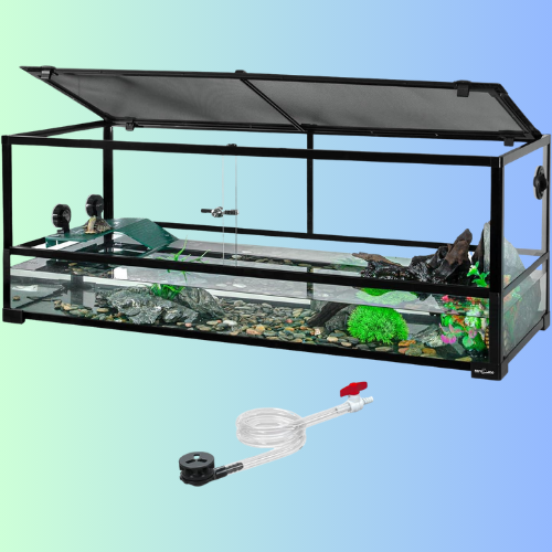 REPTIZOO 67 Gallon Large Turtle Tank Aquarium, 48"×18"×18" Tortoise Habitat Water-Land Ecological Turtle Tank with Drainage System