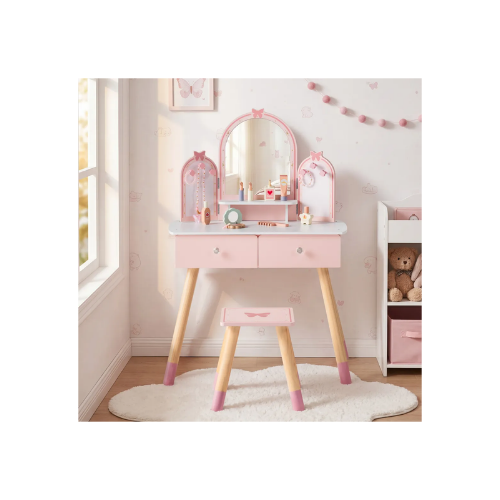 ROBUD Kids Vanity Table and Chair Set - Pink